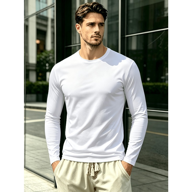 Solid Round Neck Long Sleeve T - Outdoor Sportswear 评论和价格