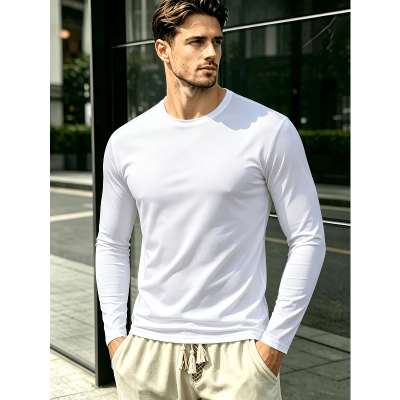 Solid Round Neck Long Sleeve T - Outdoor Sportswear 评论和价格