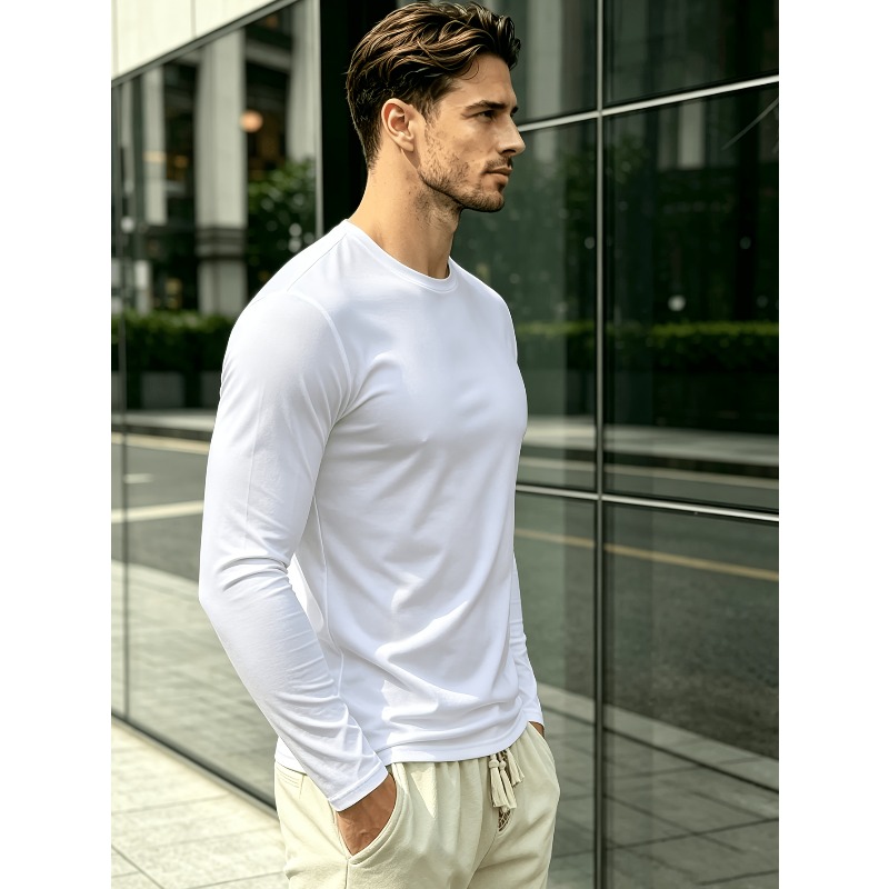 Solid Round Neck Long Sleeve T - Outdoor Sportswear 评论和价格