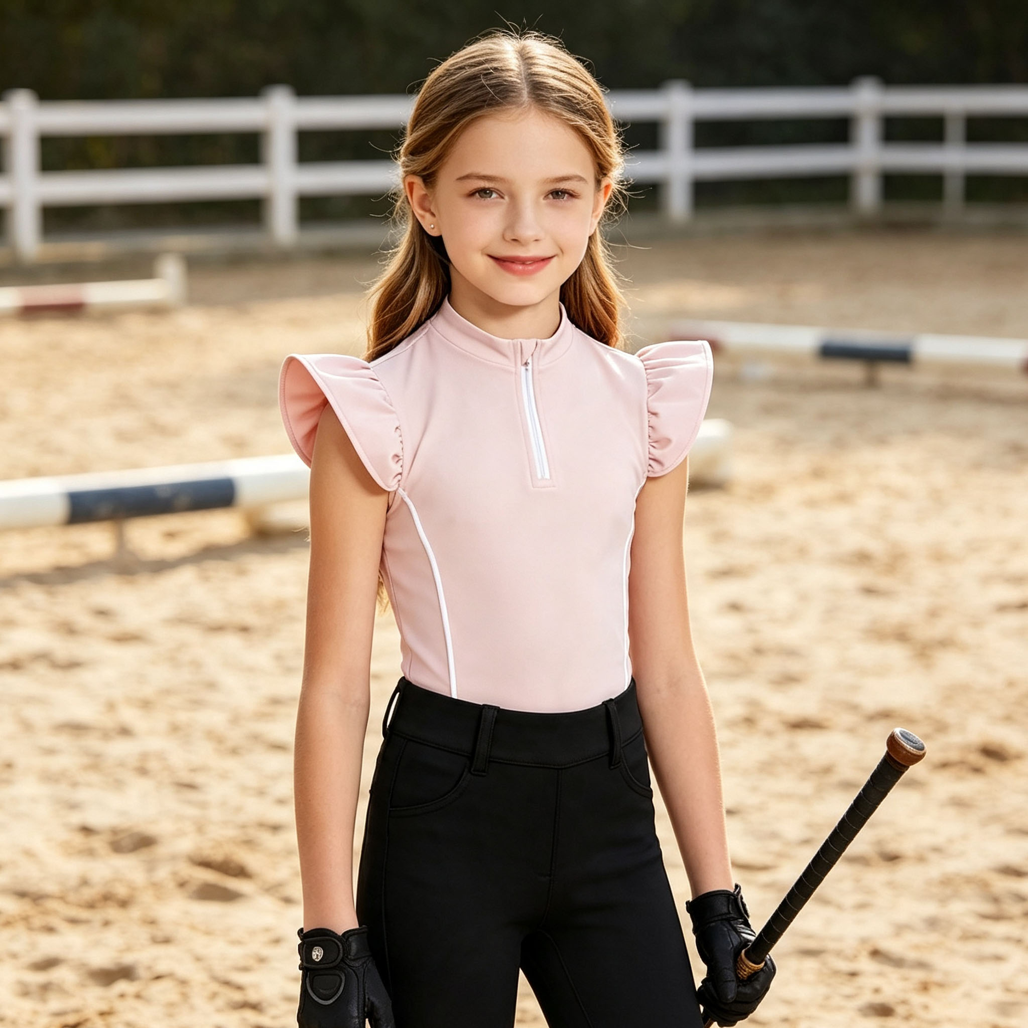 Kids Girls Horse Riding Shirt  - Polo Shirt Equestrian 评论和价格